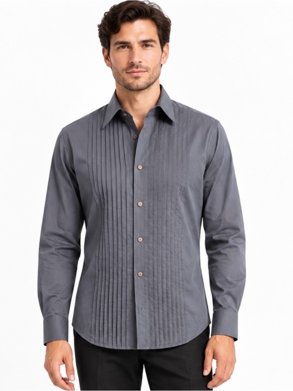 D&G Dolce & Gabbana Men's M Gray Pintuck Pleated Button-Up Shirt Made in Italy